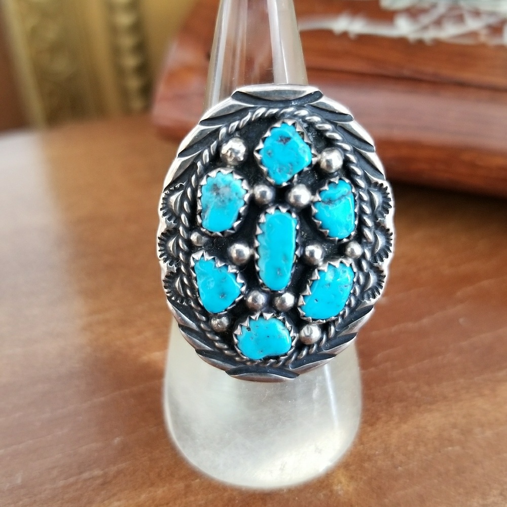 Native American Sterling Turquoise Cluster Ring